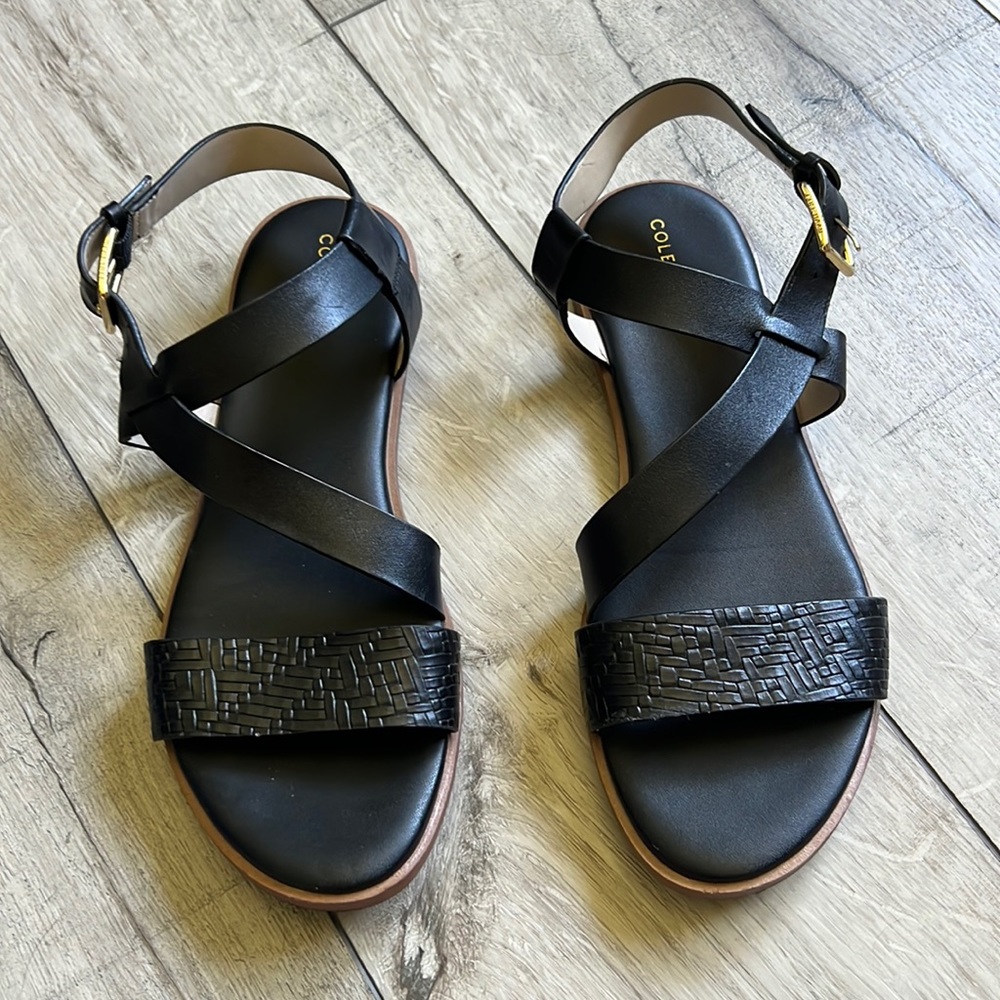 Cole Haan Black Leather Cross-Strap Sandals